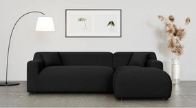 Divano angolare nero (con penisola a destra e chaise lounge) rivestito in velluto a coste Martin – Ropez