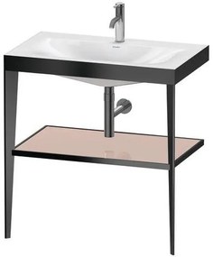 Lavabo 80x48 monoforo senza troppopieno con ripiano in vetro albicocca perlato e sostegno metallico nero opaco Xviu XV4715OB210 Duravit