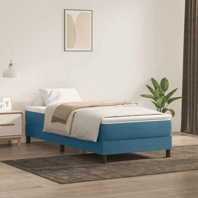 Letto A Molle Senza Materasso Blu Scuro 100x220 Cm İn Velluto /