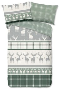 Biancheria da letto in flanella verde e crema per letto singolo 140x200 cm Bjirk - Good Morning