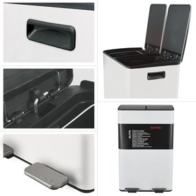 Cestino per la spazzatura bianco opaco in acciaio per raccolta differenziata/con pedale 2x30 l Aliya – Spirella