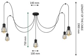 Lampadario a sospensione con filo TUBE 5xE27/15W/230V ragno nero