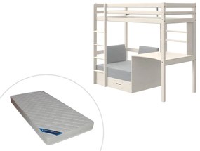 Letto a soppalco Scrivania Divano letto Vani 90x200 cm in Abete massello sbiancato+Materasso - GOLIATH II