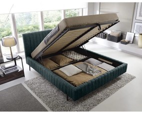 Letto matrimoniale imbottito color petrolio con contenitore e rete inclusi 180x200 cm Plissa – ELTAP