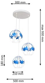 Lampadario a sospensione per bambini STARS 3xE27/15W/230V blu/bianco
