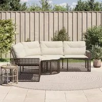 Divano da Giardino a L con Cuscini e Pouf Marrone in Polyrattan 365894