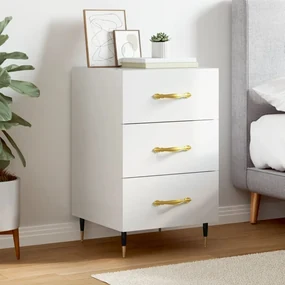 Comodino Bianco Lucido 40x40x66 Cm İn Legno Multistrato /