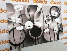 Stampa su tela – Papaveri su sfondo astratto in bianco e nero