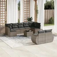 Set Divano da Giardino 10 pz con Cuscini Grigio in Polyrattan 3254167