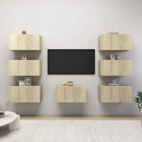 Mobili Tv 7 Pz Rovere Sonoma 30,5x30x60 Cm İn Legno Multistrato /