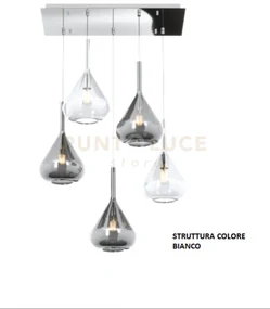 Sospensione bianco 5 luci rettangolare vetri 2x tr + 3x fu 1177bi-s...