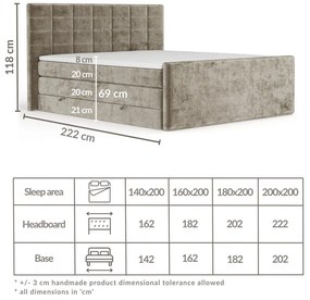 Letto boxspring marrone chiaro con contenitore 200x200 cm Ava – Maison de Rêve