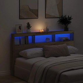 Testiera Con Contenitore A Led Rovere Artigianale 180x17x102 Cm /