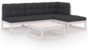 Set divani da giardino 5 pz con cuscini legno massello pino