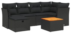 Set Divani da Giardino con Cuscini 7pz Nero Polyrattan