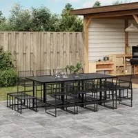 Set da Pranzo da Giardino 13pz Nero in Polyrattan 3295045