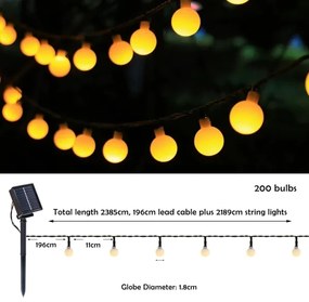 Brilagi - Catena luminosa solare decorativa a LED BUBBLE 200 LED / 8 modalità, 20 m, IP65, bianco caldo