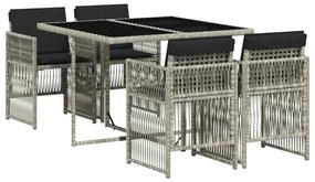 Set pranzo da giardino 5pz con cuscini grigio chiaro polyrattan