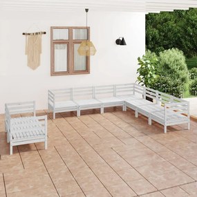 Set Salotto da Giardino 9 pz in Legno Massello di Pino Bianco