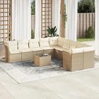 Set Divani da Giardino 11 pz con Cuscini Beige in Polyrattan 3218248