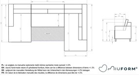 Divano letto a U in velluto turchese, angolo destro Stylish Stan - Miuform