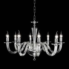 Lampada a sospensione D82 cm RAVEL 8 luci in vetro lavorato a mano CROMO