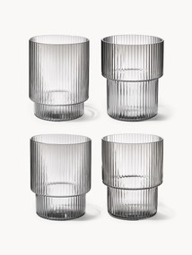 Set di 4 bicchieri per acqua in vetro soffiato con scanalatura in rilievo Ripple, 200 ml