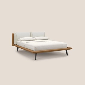 Petra letto di design bicolore con cuscini in piuma, piedini in mogano e tessuto impermeabile bicolore T11 e T06 cuoio - panna