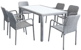 AXONA - set tavolo in alluminio e teak cm 150 x 90 con 6 poltrone Axona