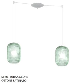 Sospensione ottone sat. 2 luci spostabile vetri verde 1181os-s2 s-ve