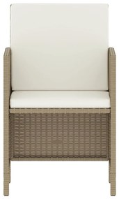 Set da pranzo da giardino 6 pz con cuscini beige in polyrattan