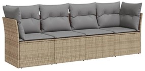 Set divano da giardino 4 pz con cuscini beige in polyrattan