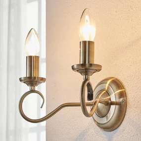 Applique Lindby Marnia, ottone antico, a 2 luci, 27 cm, E14