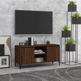 Mobile tv gambe in metallo rovere marrone 103,5x35x50 cm