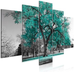 Quadro Autumn in the Park (5 Parts) Wide Turquoise  Colore Turchese, Dimensioni e Misure 200x100