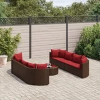 Set Divani da Giardino 9pz con Cuscini Marrone in Polyrattan 3308429