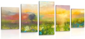Quadri 5 pezzi – Pittura a olio di fiori di campo