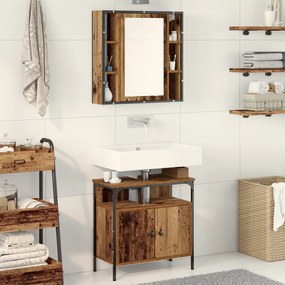Set di mobili da bagno 2 pezzi in legno vecchio in legno ingegnerizzato