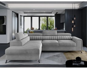 Divano angolare grigio allungabile/con contenitore (con penisola a sinistra/a L) e rivestimento in velluto Laurence – ELTAP