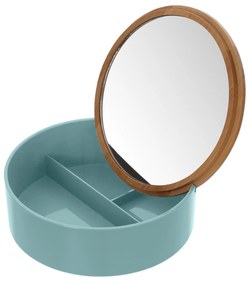 Organizer Porta Cosmetici Tondo Con Coperchio e Specchio Feridras "Smack" Acqua Marina