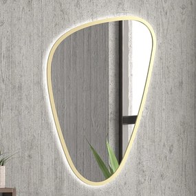 Specchio bagno led 65x100 cm forma a goccia cornice oro | KAM-EL6500G - KAMALU