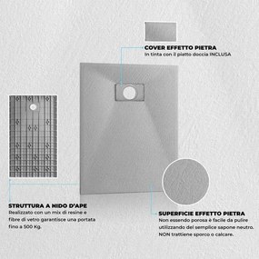 Piatto doccia 70x90 in resina grigio effetto pietra serie Agorà
