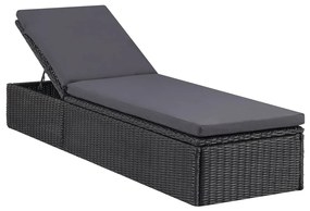 Lettino prendisole in polyrattan nero e grigio scuro