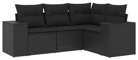 Set Divani da Giardino 4 pz con Cuscini Nero in Polyrattan