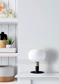 Lampada da tavolo in vetro soffiato bianco latte e montatura in metallo nero e ottone rame bronzo Miloox Mose