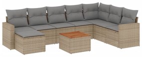 Set divano da giardino 9 pz con cuscini beige in polyrattan