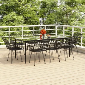 Set da pranzo da giardino 9 pz nero in polyrattan