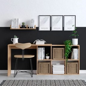 Scrivania Effetto Legno 145x45x74 Con Ripiani Laterali E Mensola Blake Rovere