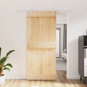 Porta Scorrevole Con Set Hardware 90x210 Cm Legno Massello Pino /