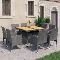 Set Mobili da Pranzo da Giardino 9 pz Polyrattan Acacia Grigio 3058343